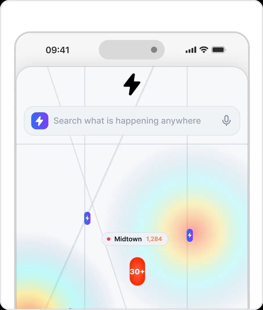 The Spark live map on iPhone with activity pinned across the city